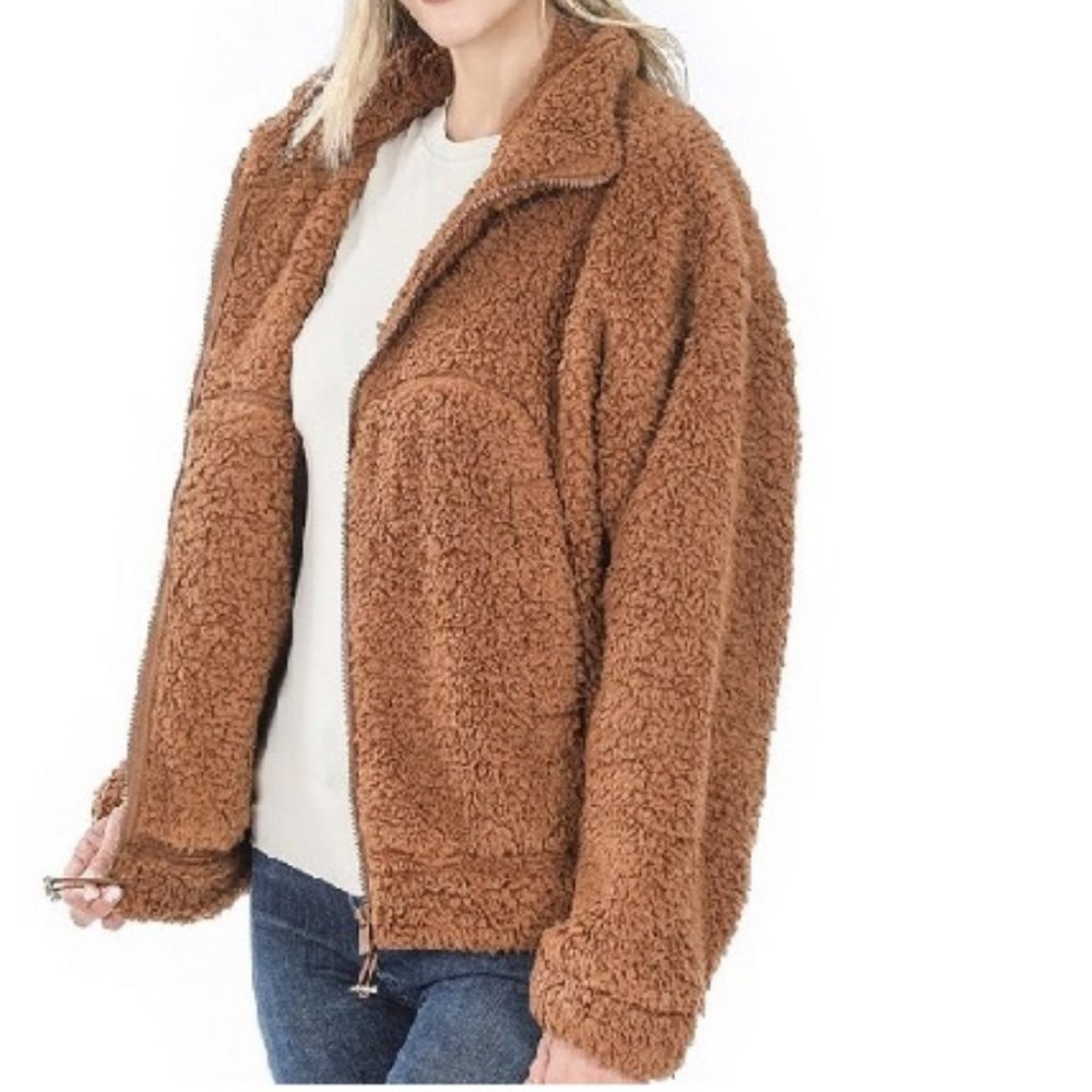 Zenana Sherpa Jacket Camel S M L